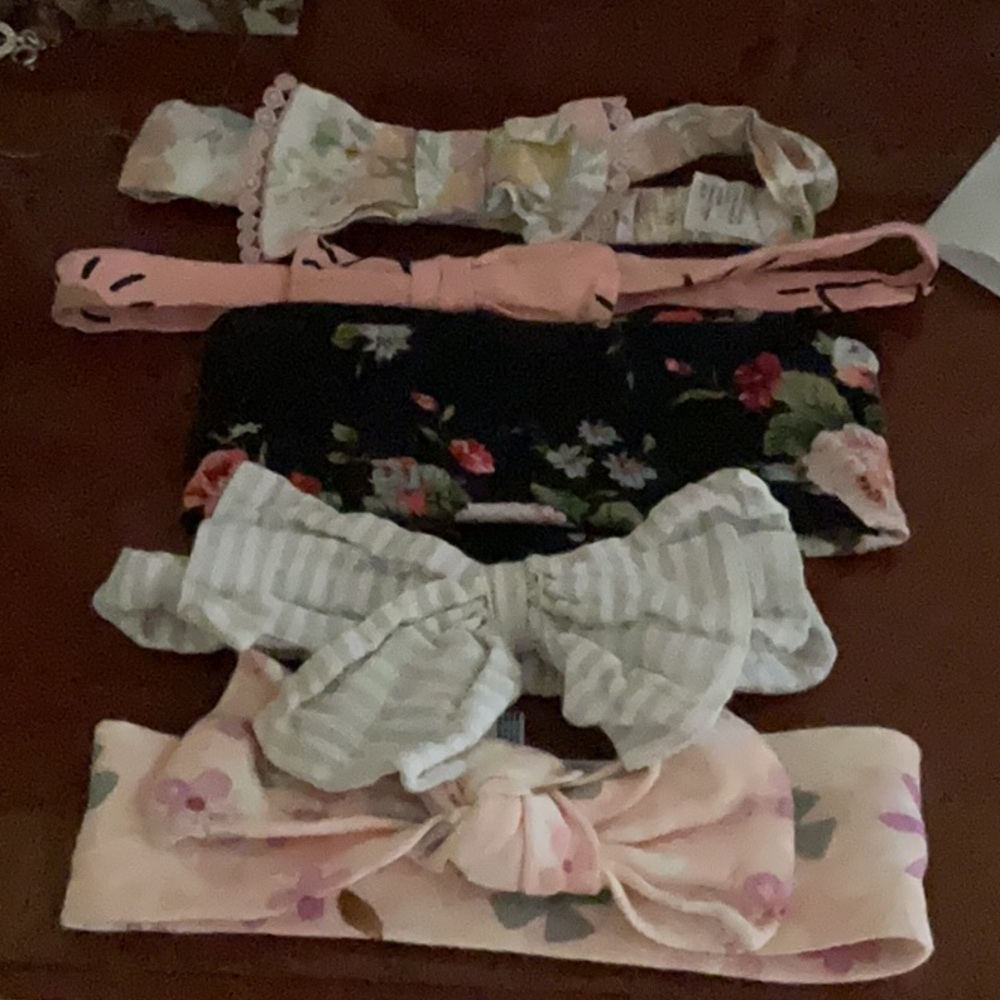 Floral and Striped Kids Headband Set 5 pcs